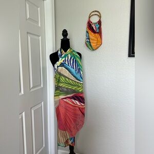 Chico’s Red and Pink Wrap Midi Skirt Resort Wear bag included